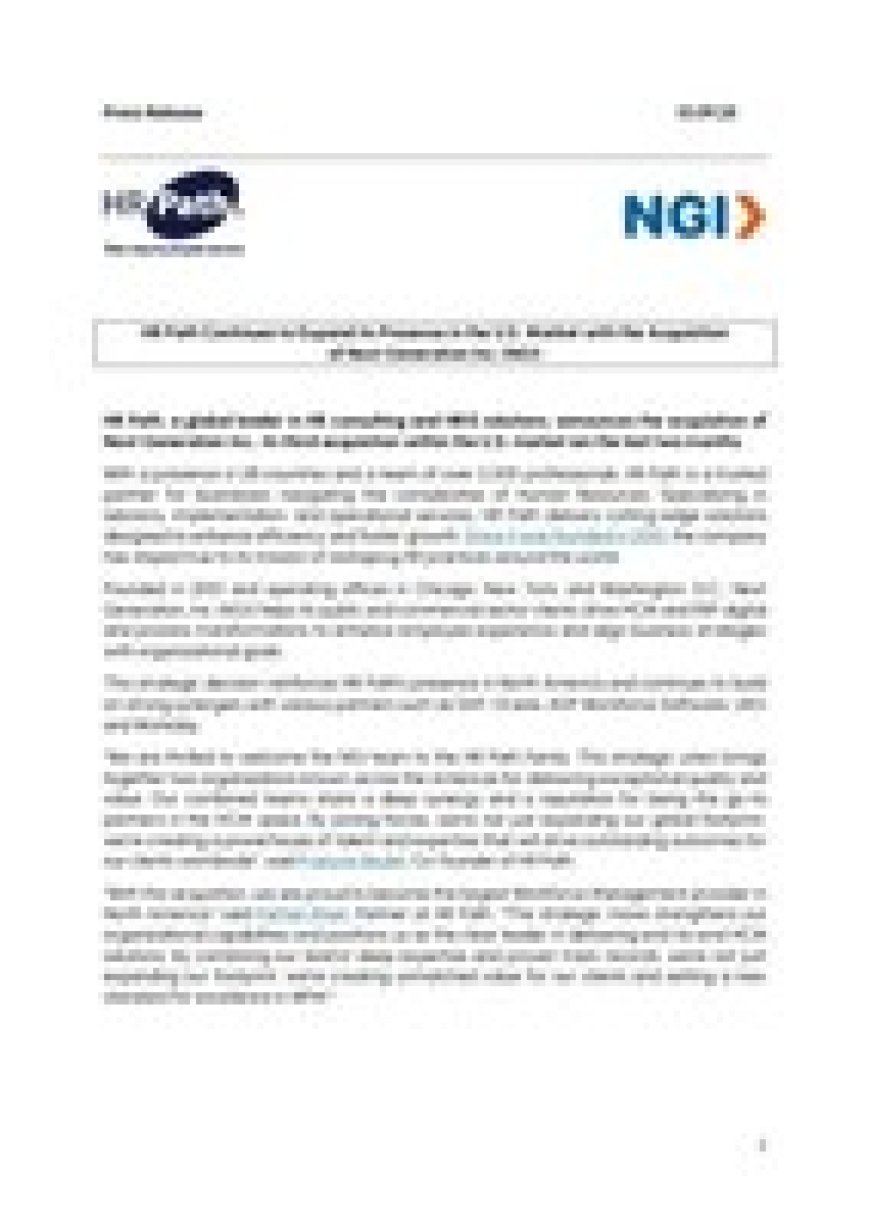 HR Path Continues to Expand its Presence in the U.S. Market with the Acquisition of Next Generation Inc. (NGI)
